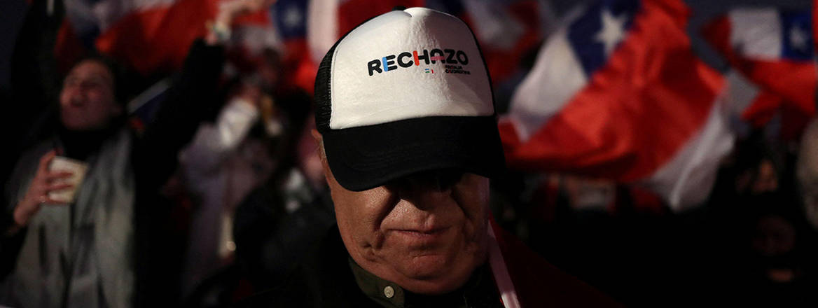 A supporter of the 'I Reject' option attends the closing campaign rally in Santiago on 1 September 2022 ahead of Chile's constitutional referendum