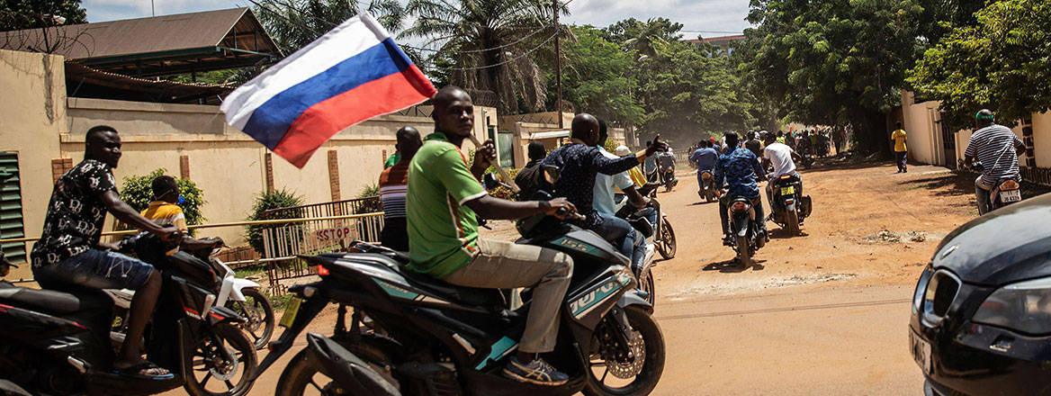 Conspicuous presence: supporters of a military coup in Burkina Faso in October 2022 wave a Russian flag