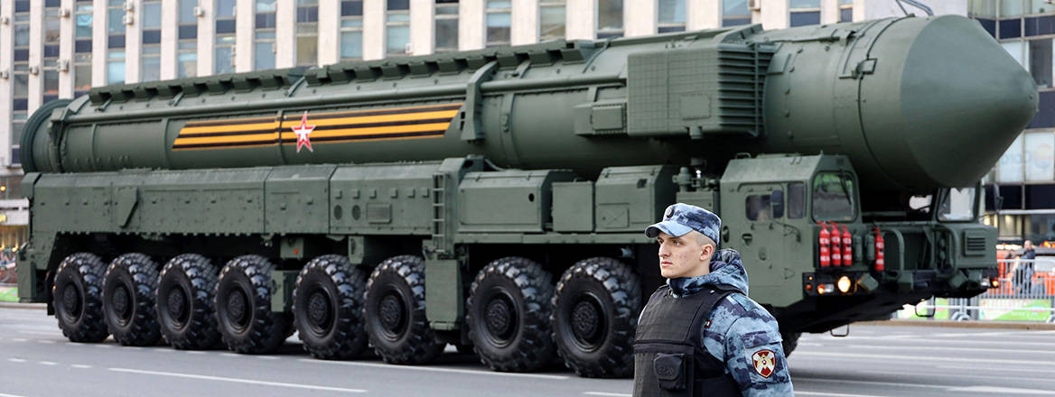 No idle threat: a Russian nuclear missile launcher on display in Moscow