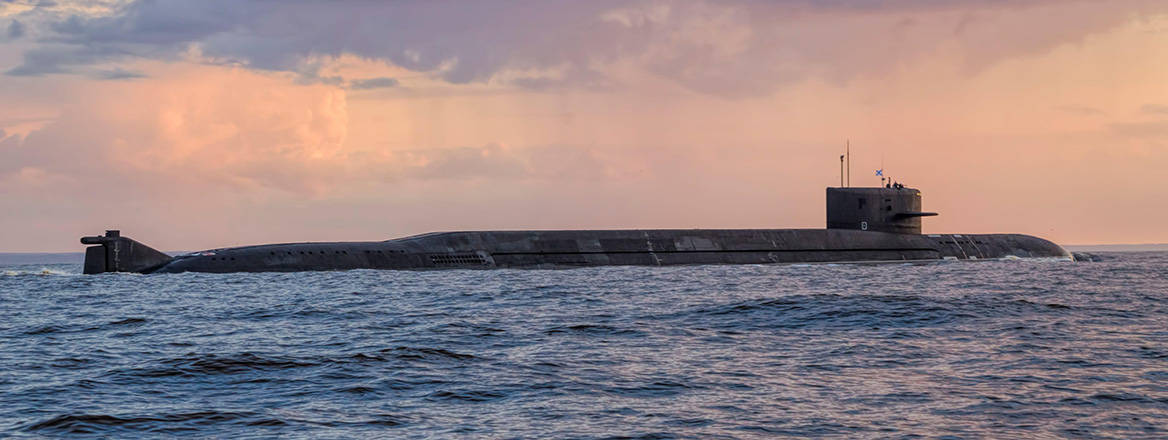 A nuclear-powered submarine in the Russian Northern Fleet, pictured in July 2020