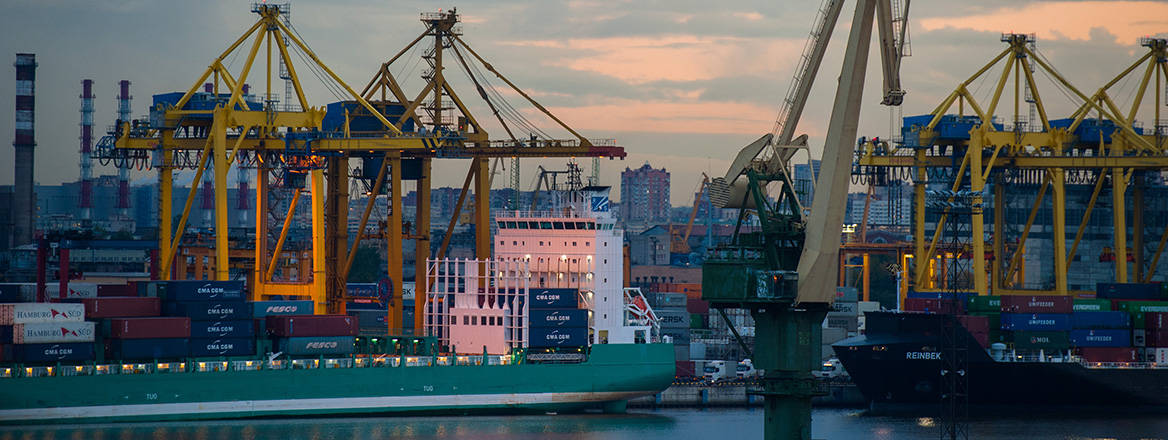 Locked out: Russian cargo ships being loaded in St Petersburg