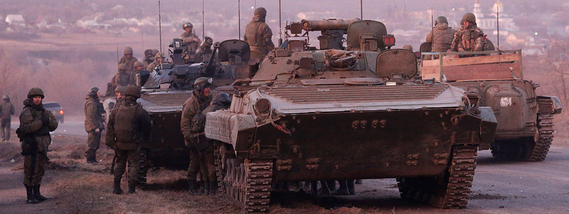 Grouping up: a Russian armoured convoy on a road leading to the besieged city of Mariupol, Ukraine, 28 March 2022