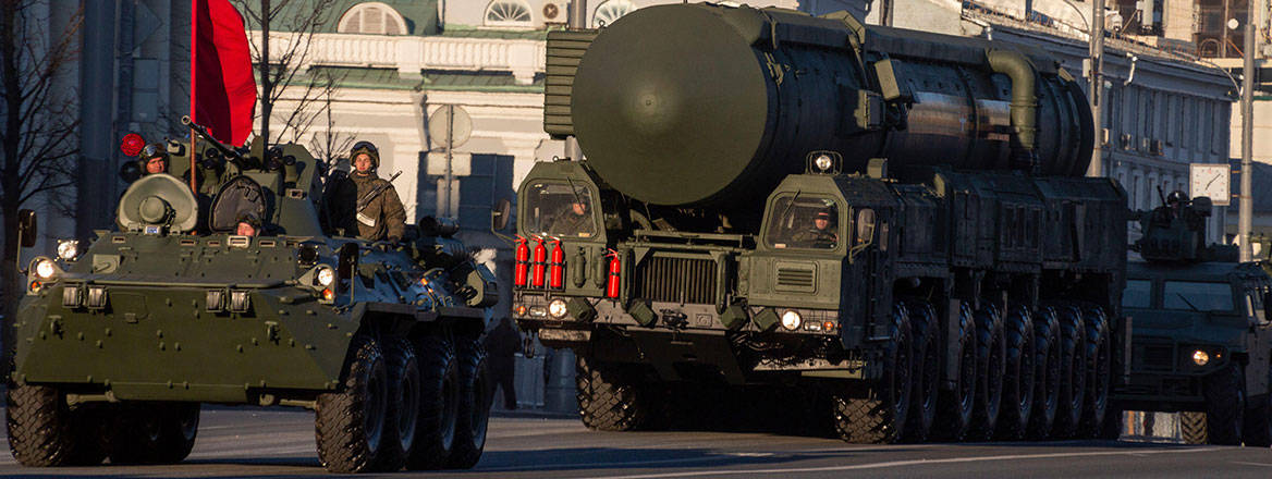 Russian military equipment, including nuclear forces, on parade.