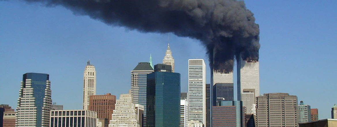 Plumes of smoke billow from the World Trade Centre in New York during the attacks on 11 September 2001