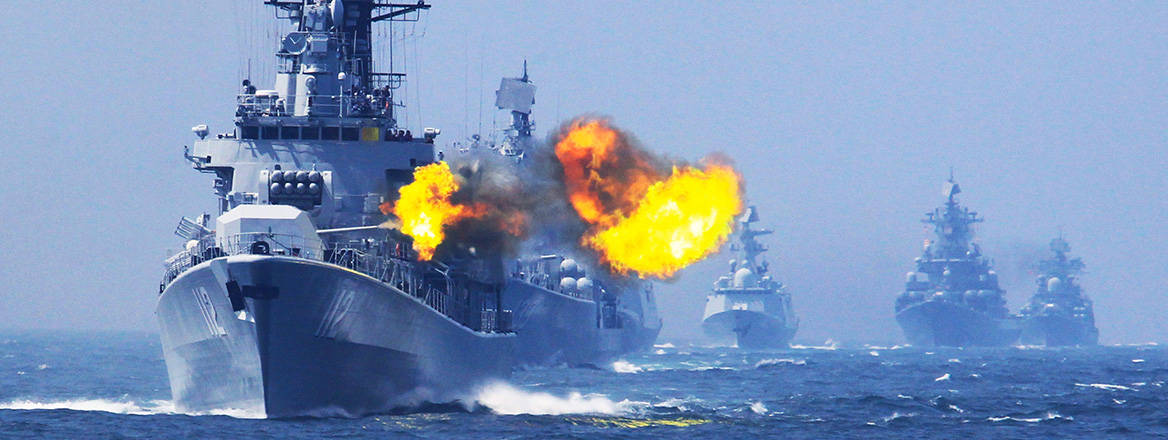 China's Harbin missile destroyer fires at a target during a China-Russia joint naval drill in 2014