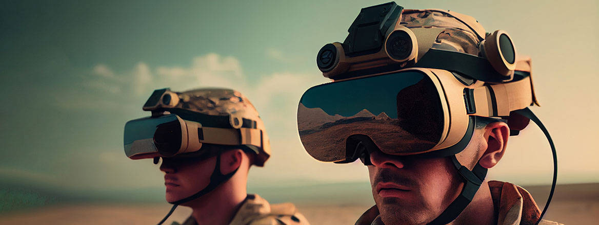 Soldiers wearing virtual reality headsets