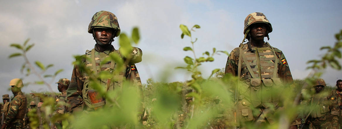 Ugandan troops serving with the African Union Mission in Somalia (AMISOM) pictured in 2012. Courtesy of AMISOM Public Information / Wikimedia Commons / CC0 1.0