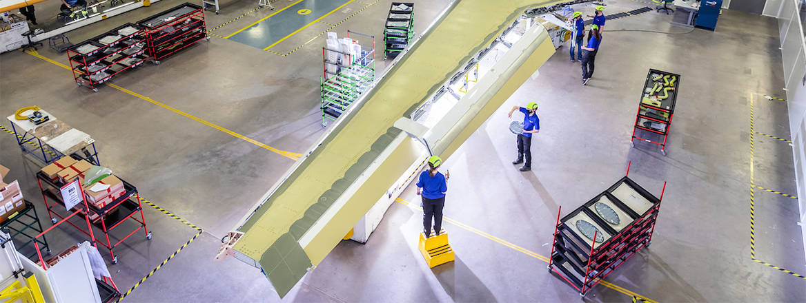 Final assembly line for the A220 advanced composite wings at Spirit AeroSystems Belfast