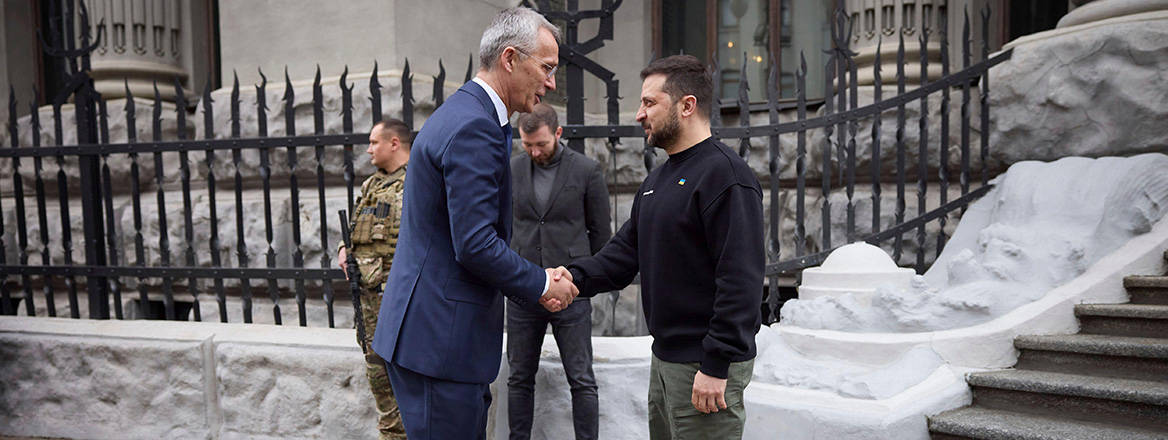Inching closer: NATO Secretary General Jens Stoltenberg is welcomed by Ukrainian President Volodymyr Zelenskyy during a visit to Kyiv on 20 April 2023