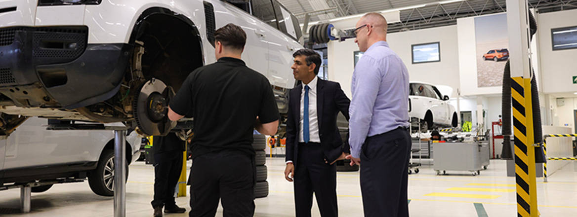 Electric future: Prime Minister Rishi Sunak visits Jaguar Land Rover’s UK headquarters in July 2023