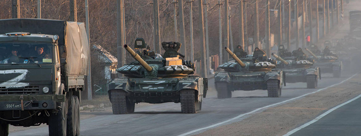 A column of Russian tanks near Mariupol, Ukraine, 23 March 2022