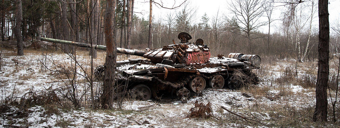 Rapid retreat: a destroyed tank left behind by Russian forces near the city of Lyman after the Ukrainian army liberated the area