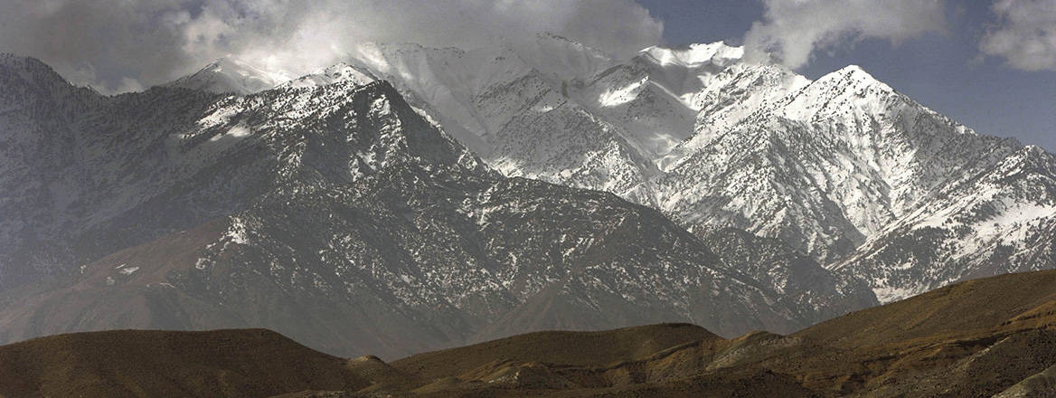 The White Mountains in eastern Afghanistan, the location of the Tora Bora cave complex where Al-Qa'ida fighters held out during the 2001 US invasion of Afghanistan