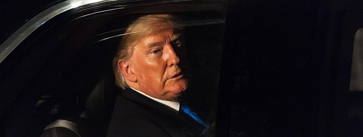 Impossible to ignore: former US President Donald Trump leaves in his car after a visit to Downing Street in December 2019