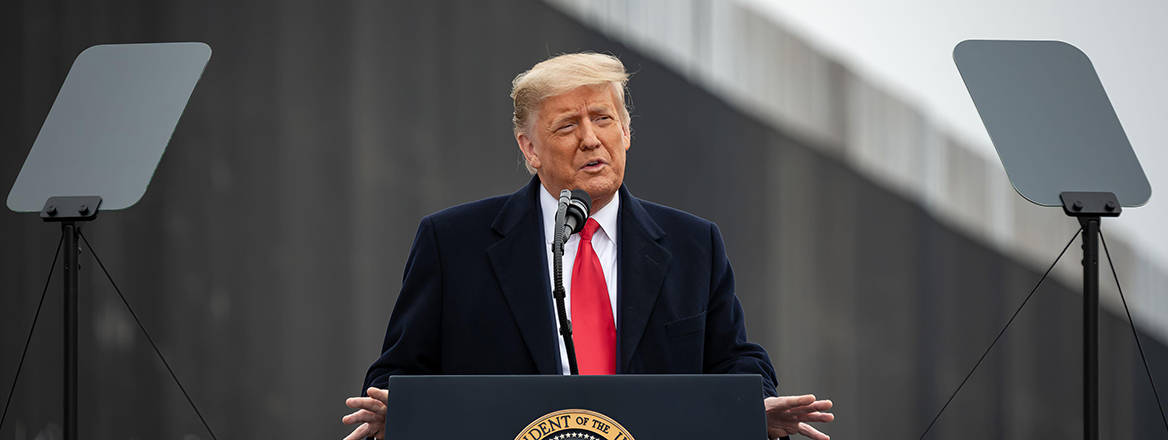 Uncompromising stance: Donald Trump gives a speech in front of the US-Mexican border wall during the last days of his presidency in January 2021