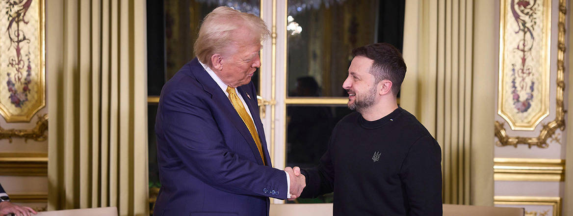Seeking assurances: Ukrainian President Volodymyr Zelenskyy and US President-elect Donald Trump at a bilateral meeting in Paris on 7 December 2024