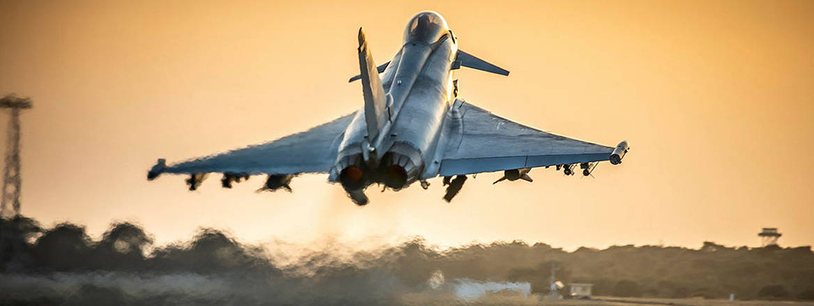 In for the long haul: an RAF Typhoon takes off from Cyprus to conduct a sortie over Syria as part of Operation SHADER