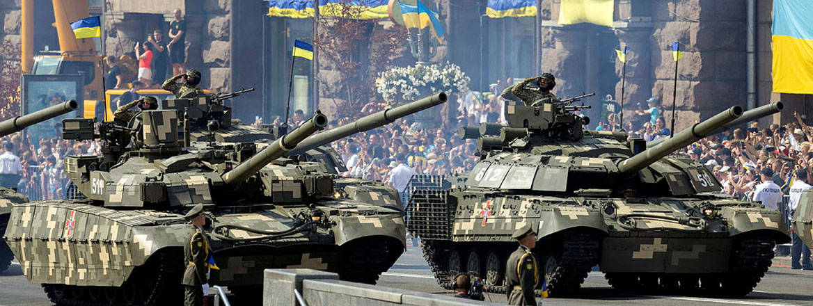 Tanks taking part in a parade to mark the 30th anniversary of Ukraine’s independence in August 2021. Courtesy of Defence Imagery / MOD News Licence