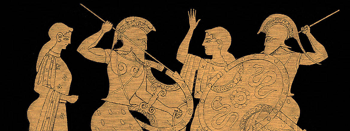 Achilles and Memnon fighting, Trojan War, Attic, red-figure krater.