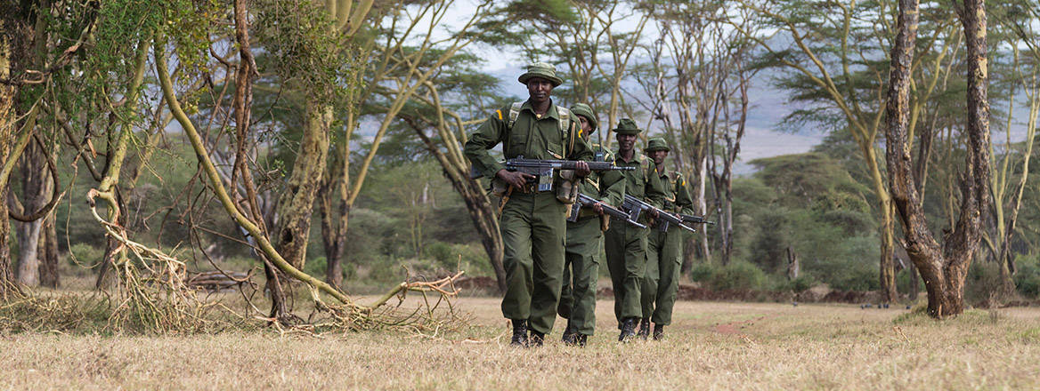 Armed anti-poaching patrol out in Lewa Conservancy, Laikipia, Kenya.