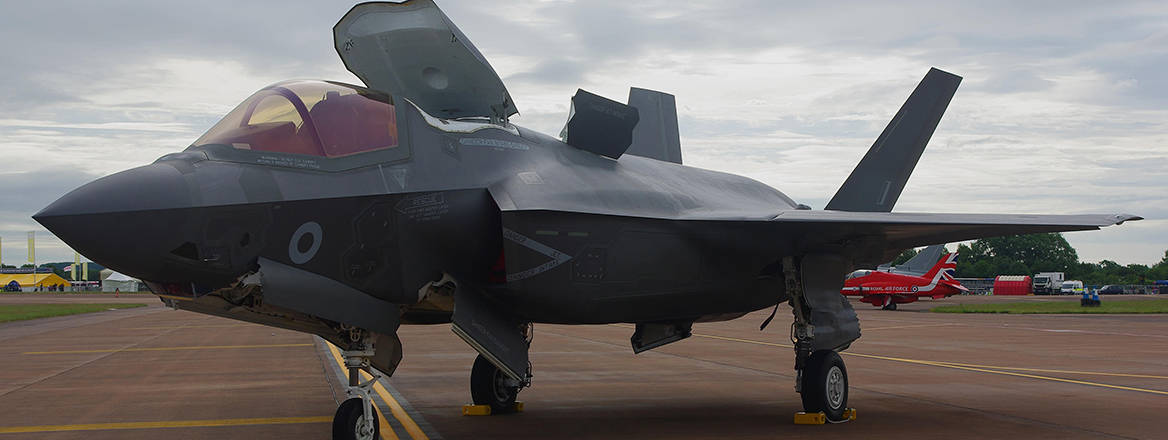 Royal Air Force F-35B on an airstrip.