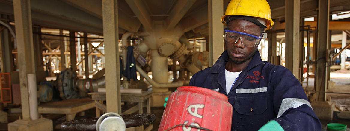 A copper mining plant employee at work.
