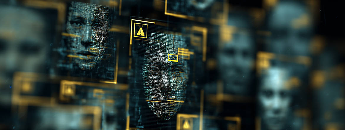 Conceptual image of faces in a digital array.