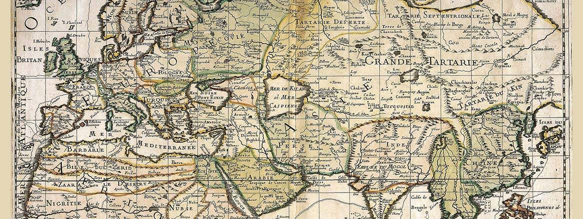 Le Grand Continent, an ancient vintage map of Europe, Asia and part of Africa, by Du-Val, 1684.