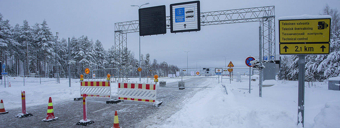 Border check point between Finland and Russia in Virolahti, Finland. The road to Vaalimaa closed in 2023, following a flow of third country migrants via Russia.