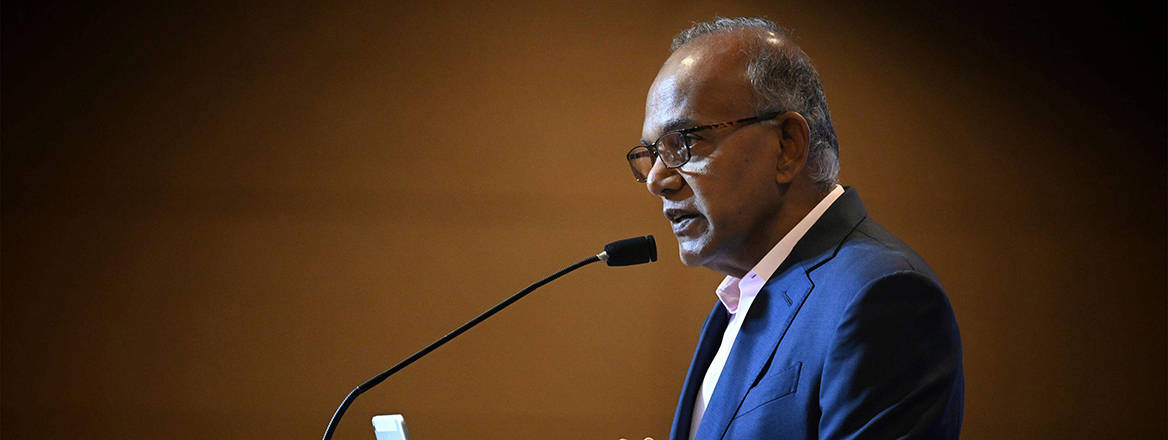 Singapore Minister K. Shanmugam delivering a speech, 23 April 2024.