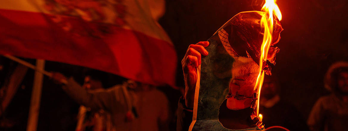 Protesters burnt images of the Ayatollah, Ali Khamenei outside the Iranian Embassy in London. 