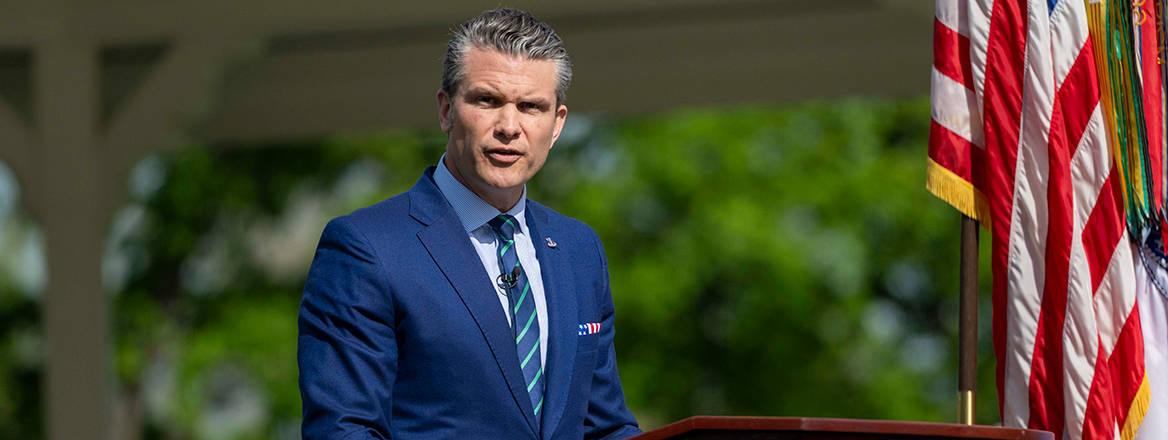 Secretary of Defense Pete Hegseth at the United States Army War College, addressing the Resident Class of 2025 at the Wheelock Bandstand On 23 April.