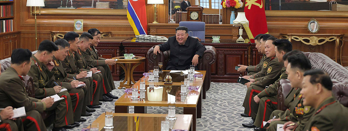 North Korean leader Kim Jong Un meets leading commanding officers deployed to the Kursk region, at the headquarters of the Central Committee of the Workers' Party of Korea in Pyongyang, North Korea.