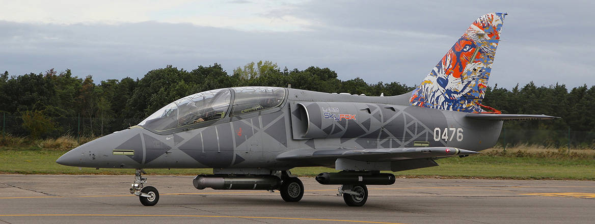 L-39NG Skyfox with targeting pod and two LAU-32 rocket pods.