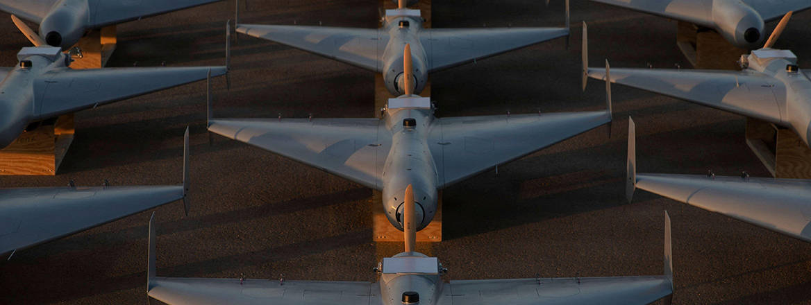 LUCAS, or Low-cost Unmanned Combat Attack System drones, positioned on the tarmac at a base in the US Central Command operating area.