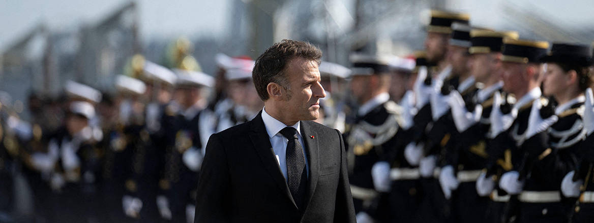 French President Emmanuel Macron visits the nuclear submarine navy base of Ile Longue in Crozon, France.