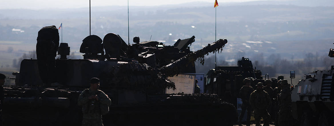 Soldiers and tanks during a NATO multinational exercise in Romania.