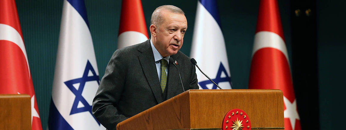 Turkish President Recep Tayyip Erdogan attends a joint press conference for Israeli President Isaac Herzog's state visit to Ankara, Turkey, on March 9, 2022.