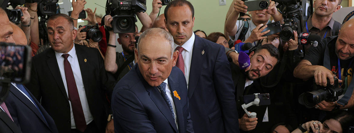 Armenian Prime Minister Nikol Pashinyan casts his ballot at a polling station during the 2026 parliamentary election in Yerevan, Armenia.