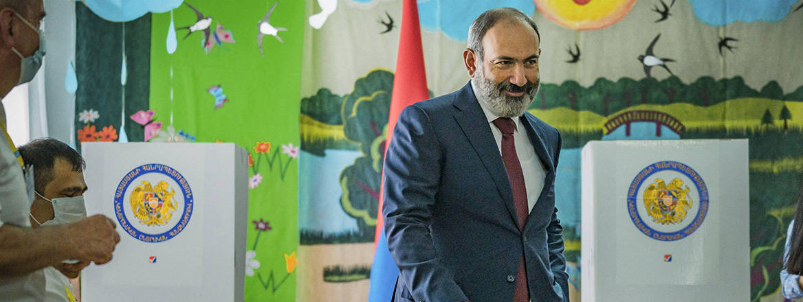 Prime Minister Nikol Pashinyan votes in the 2021 parliamentary elections of Armenia.