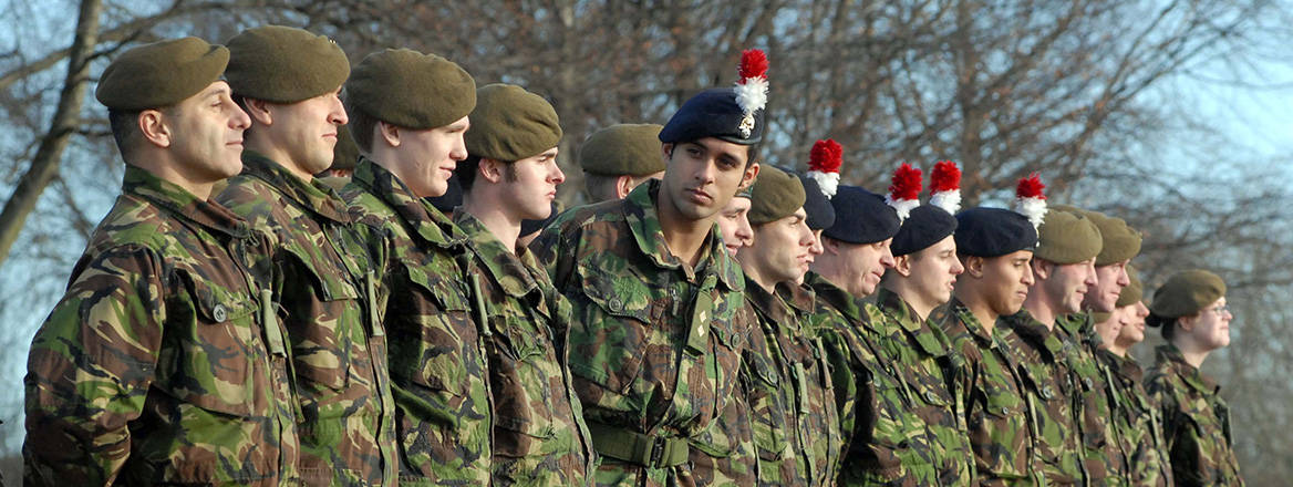Lieutenant Michael James of the Royal Fusiliers Regiment with Territorial Army reserves of the Mercian Regiment.