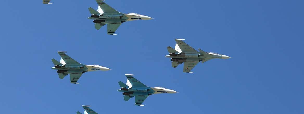 The Vityaz aerobatic team of SU 27, SU 35 and MIG 29.