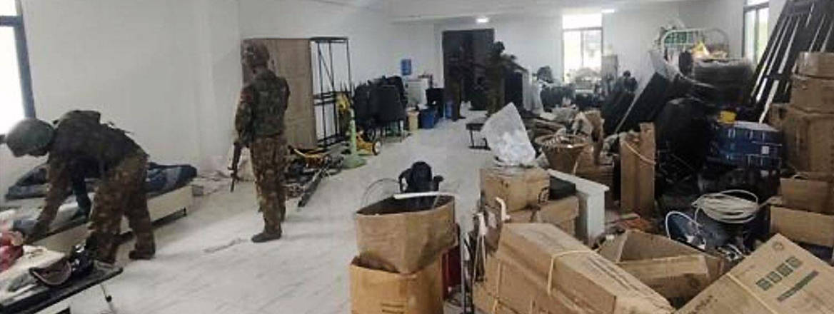 Myanmar military soldiers raid the KK Park online scam centre in Myawaddy township, Karen State, Myanmar.