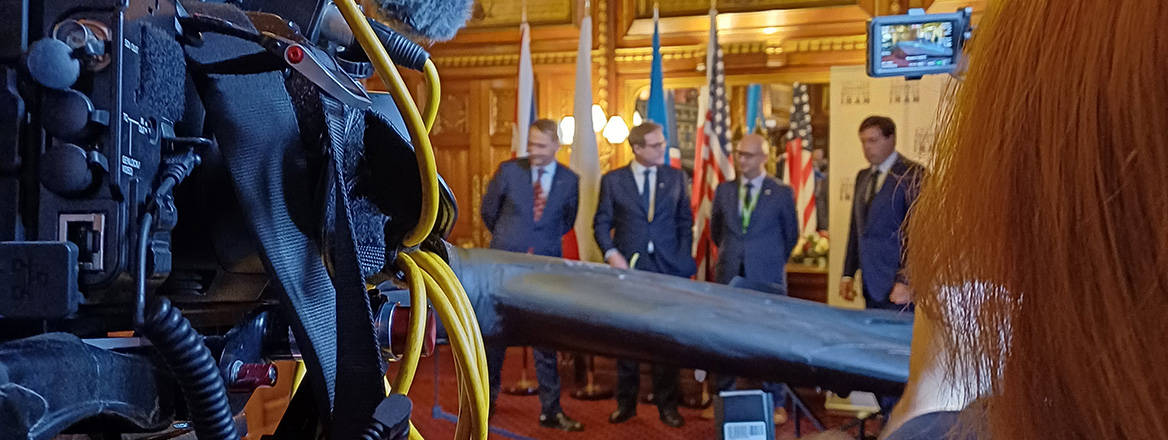 The Shahed-136 unveiled in Parliament on 14 October 2025. Courtesy of Kevin Rowlands