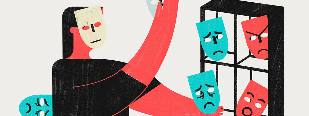 Colourful conceptual illustration shows a person managing their own emotions.