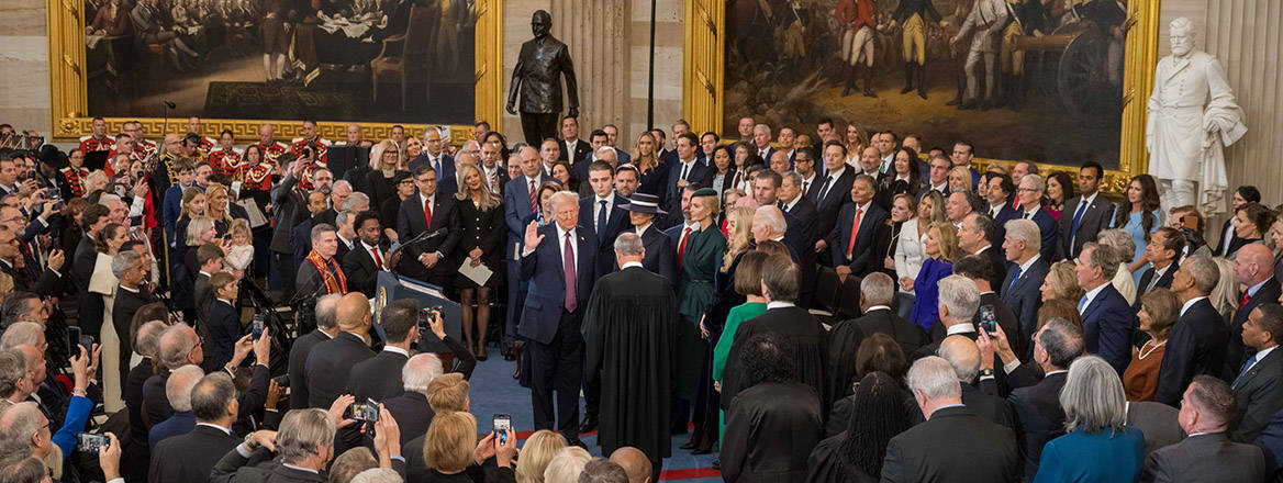 Trump swearing the oath of office at his second inauguration.