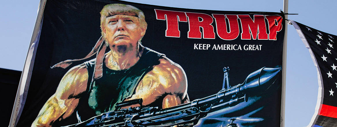 Banner of Donald Trump at a MAGA Rally in Omaha, Nebraska.
