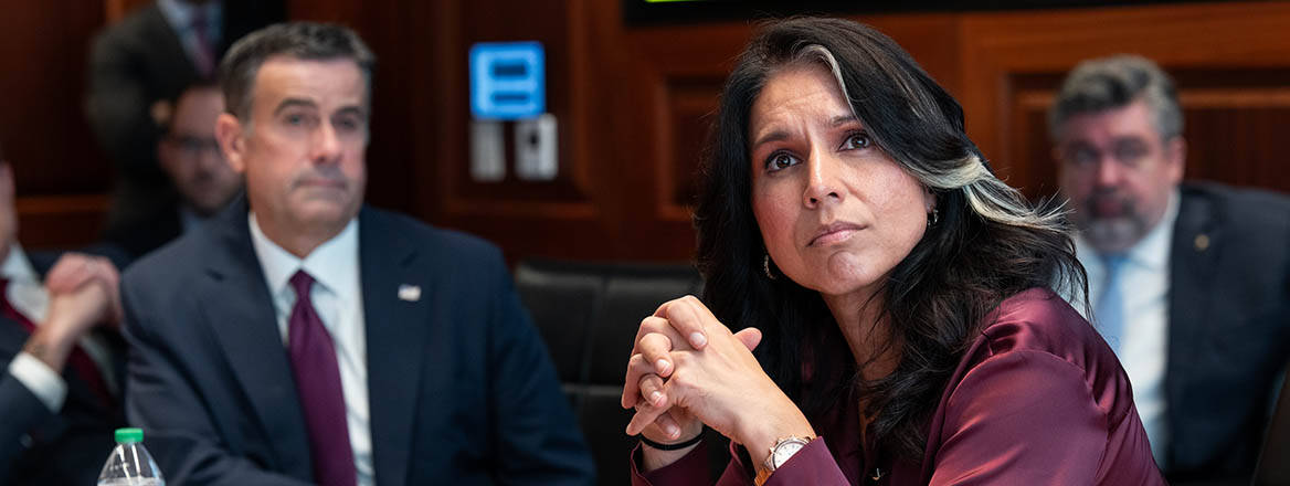 CIA Director John Ratcliffe and Director of National Intelligence Tulsi Gabbard meet in the Situation Room of the White House.