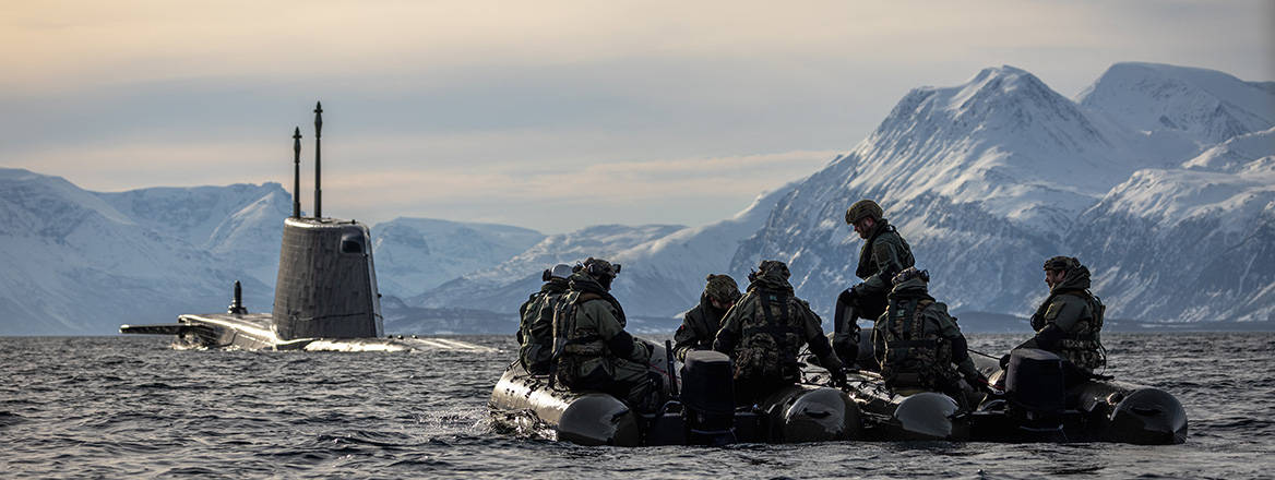 A Royal Marine Surveillance and Reconnaissance Squadron exercise deploying Inflatable Raiding Craft's from a Royal Navy submarine at Lyngan Fjord in Northern Norway. 