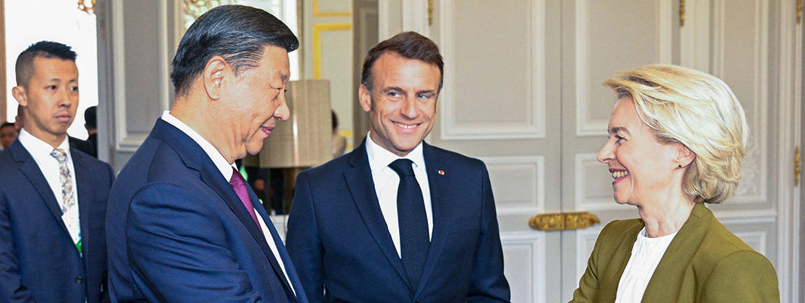 Chinese President Xi Jinping shakes hands with European Commission President Ursula von der Leyen in Paris, France.